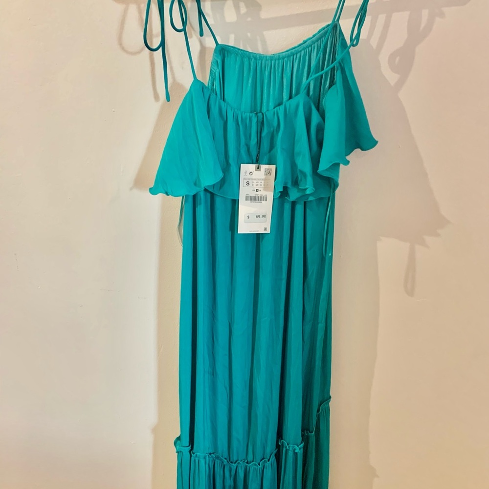 NWT Zara Turquoise Ruffled Dress - Picture 12 of 13